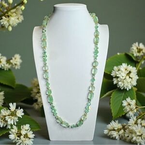 ARTISAN Uranium AB Swarovski Crystal & Vintage Hand-Carved Czech Glass Necklace